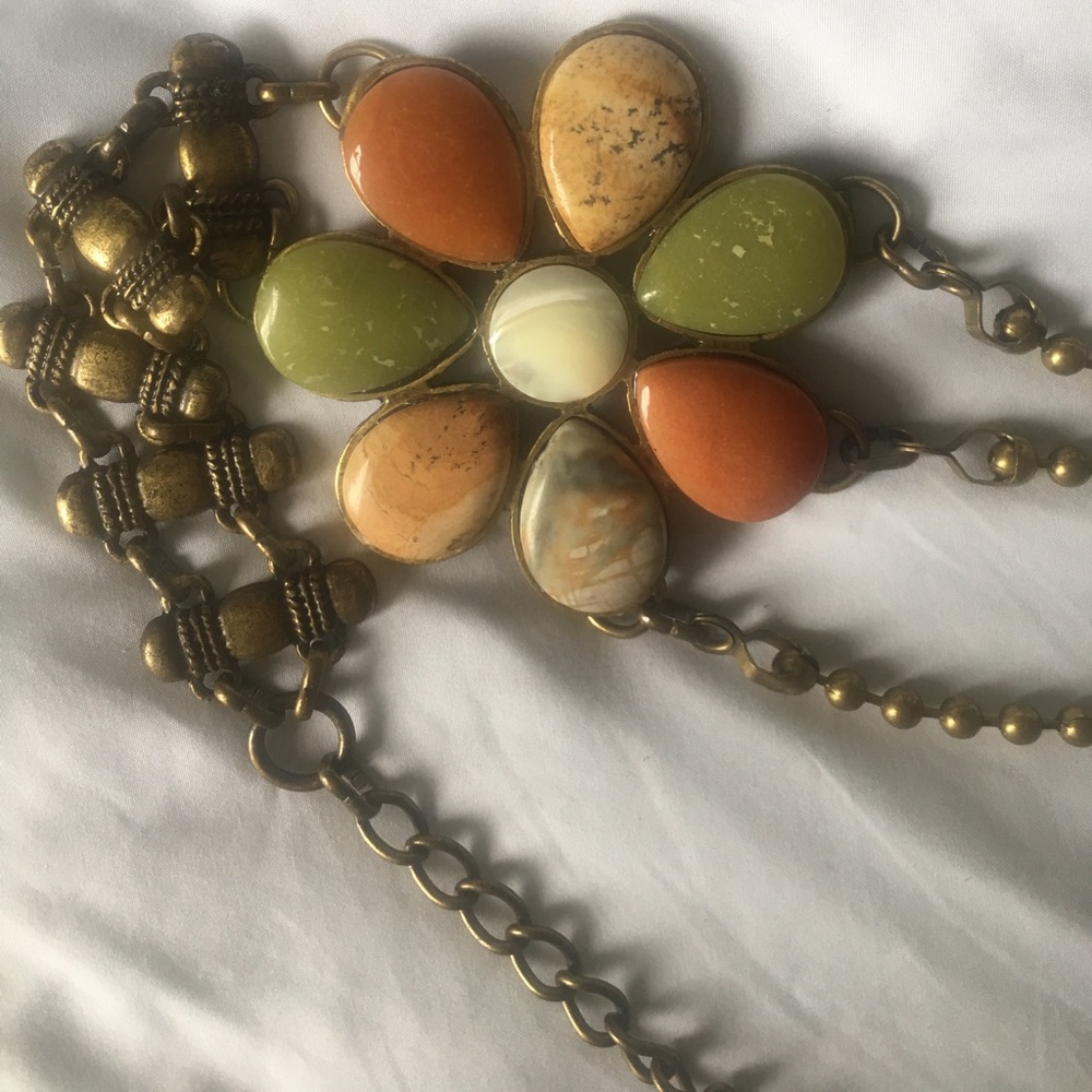 Leather rock agate stone chain link belt